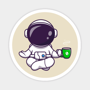 Astronaut Yoga With Coffee Cartoon Magnet